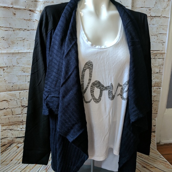 Navy Black Waterfall Cardigan Color Block - Picture 2 of 8