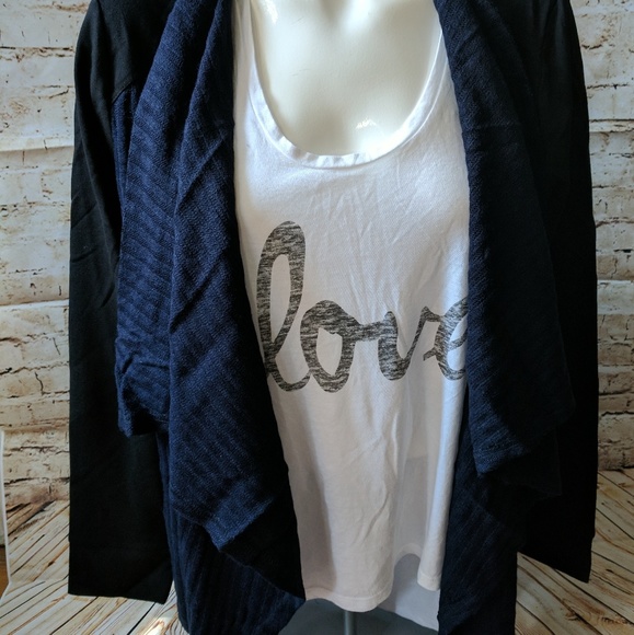 Navy Black Waterfall Cardigan Color Block - Picture 3 of 8