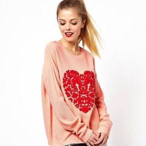 Asos Pink Sweater with Beaded Heart