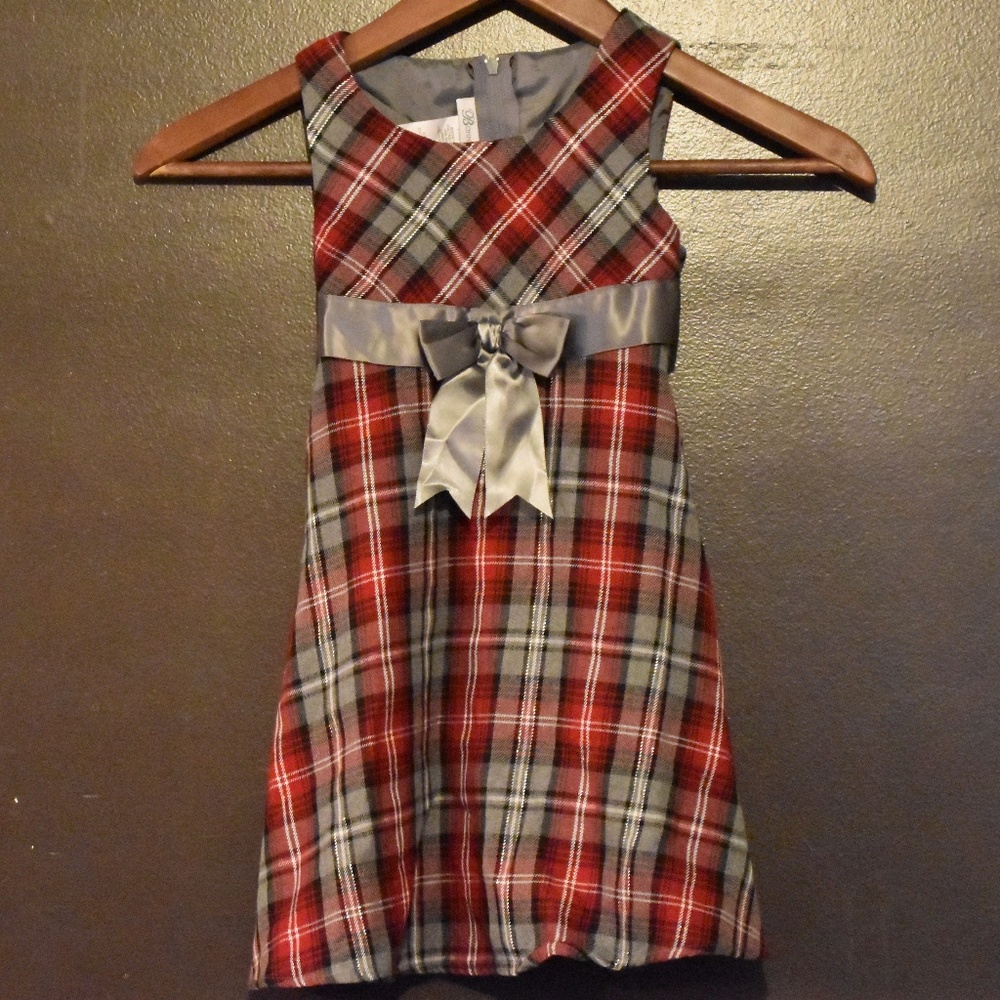 Girls Bonnie Jean Red Plaid Dress, Size 3T