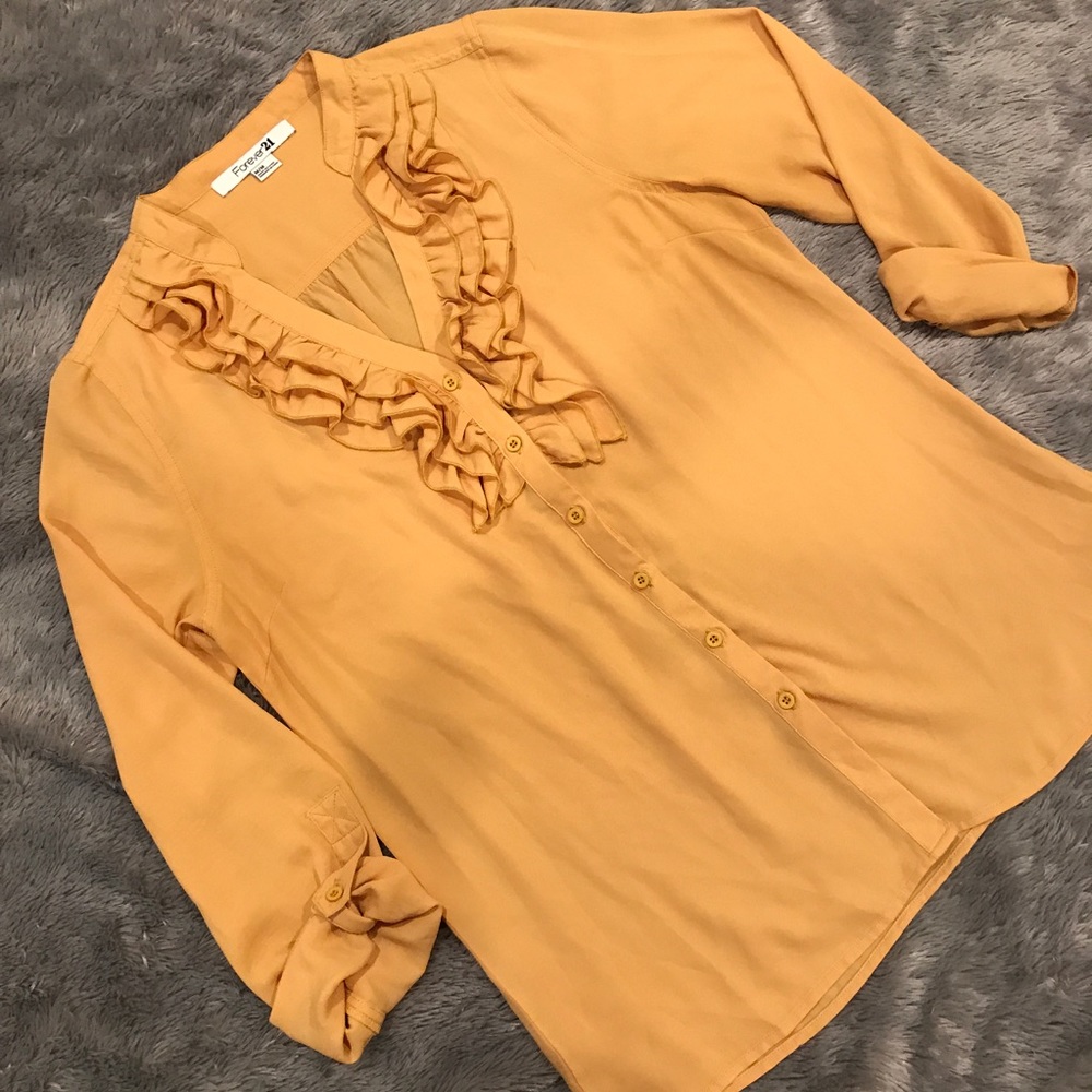 Forever 21 Mustard Ruffled Blouse Top