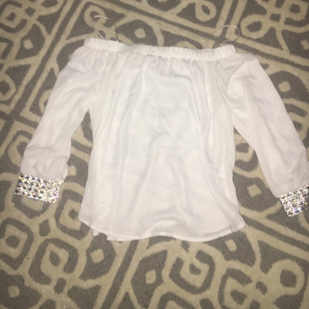 White blouse with bling sleeves