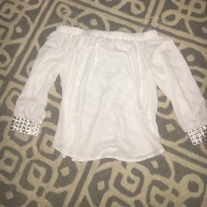 White blouse with bling sleeves