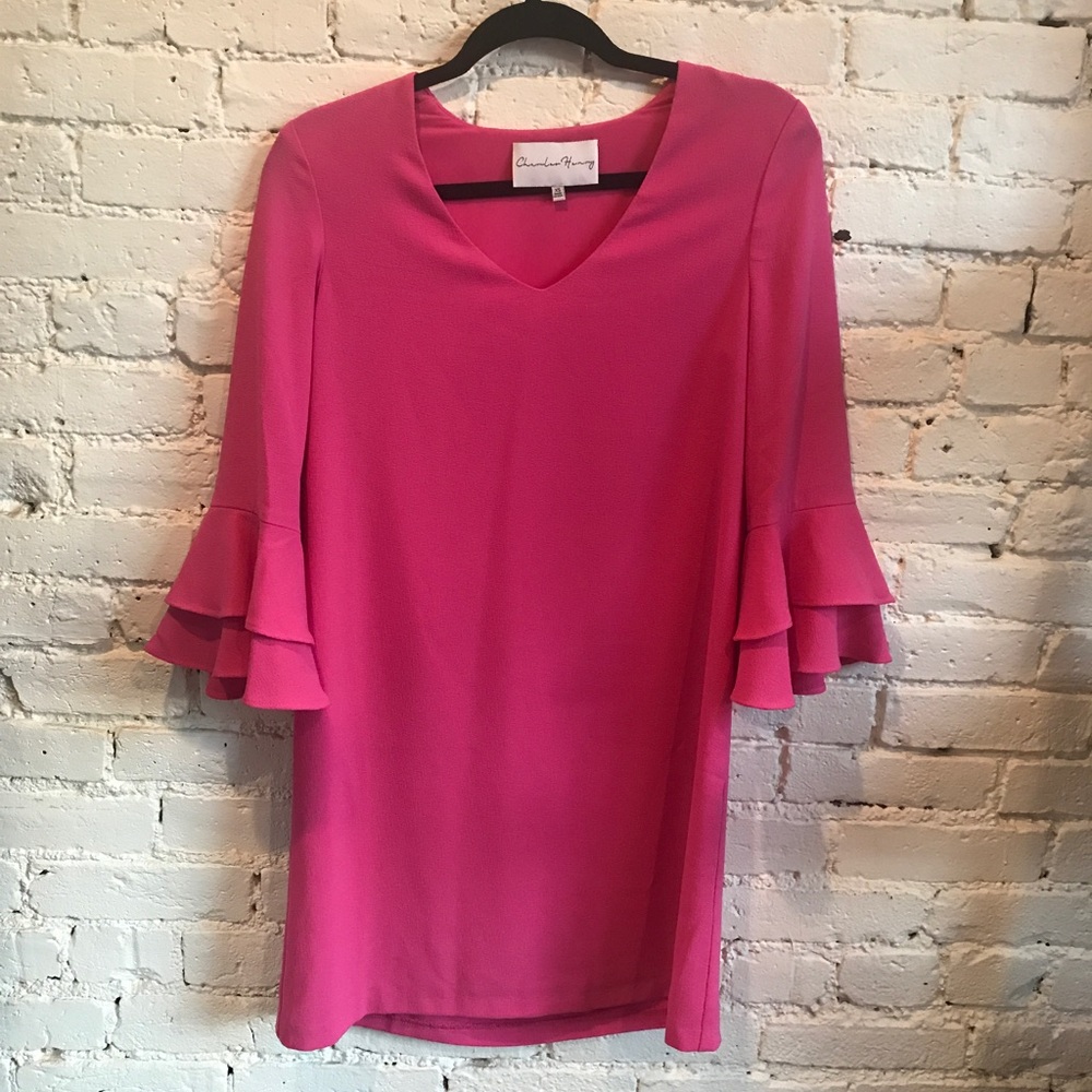 Hot pink flare sleeve dress
