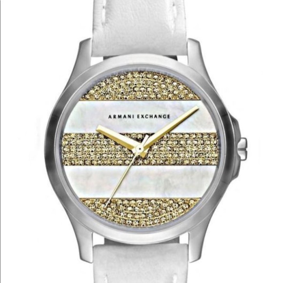 AX5240 Armani Exchange White Leather Glitz Watch