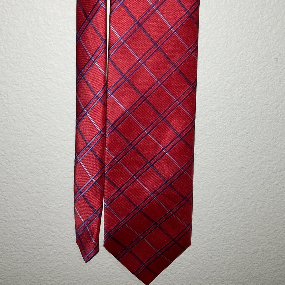 Stafford Essentials red and blue plaid tie