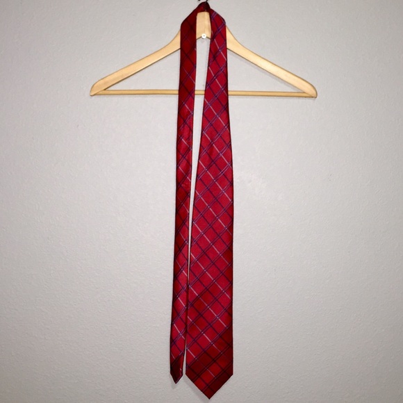 Stafford Essentials red and blue plaid tie - Picture 2 of 3