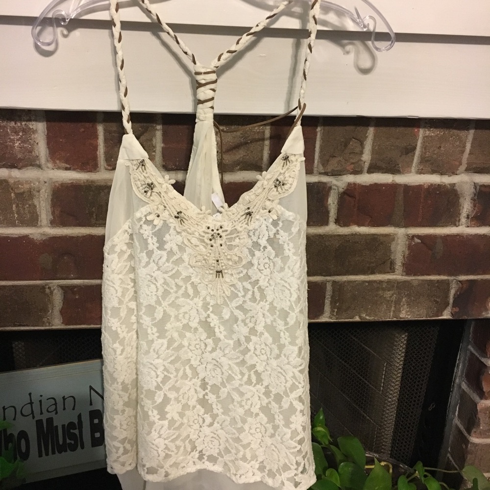 Miss Me lace and leather tank.