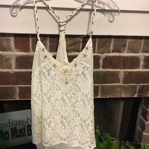 Miss Me lace and leather tank.