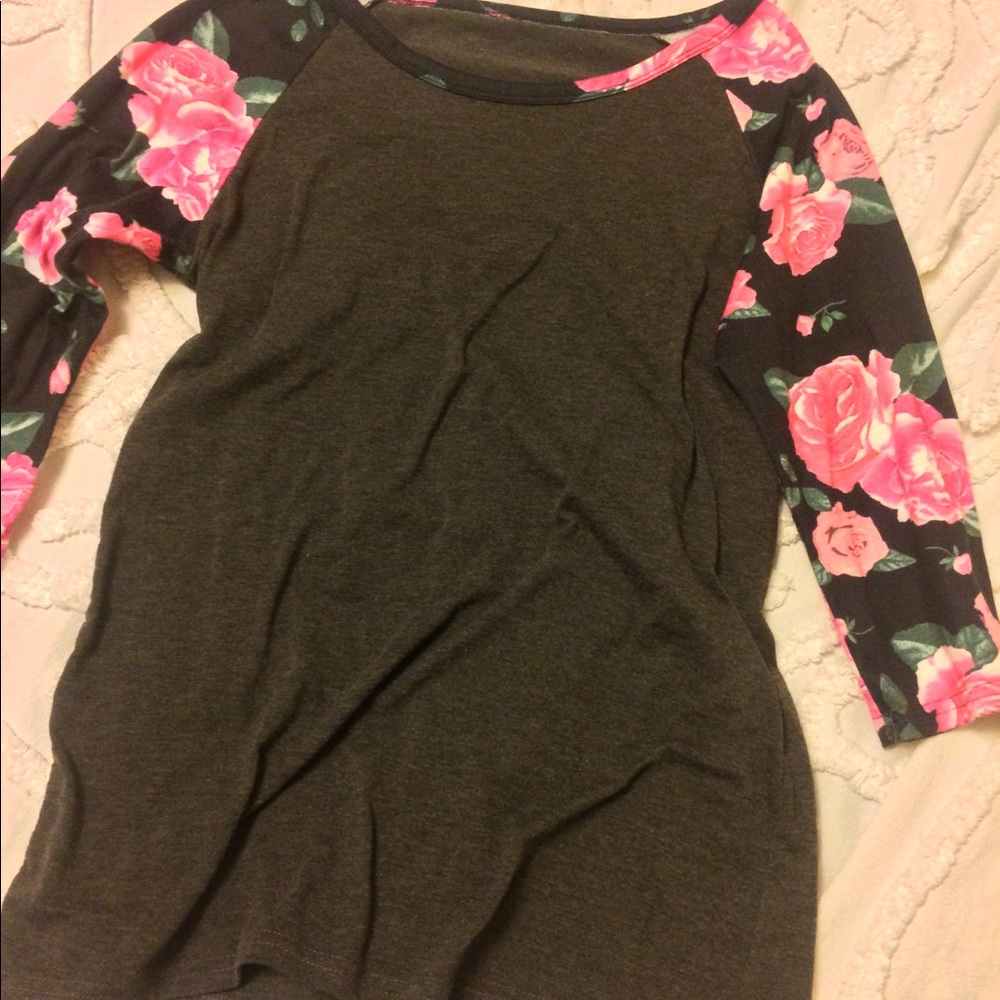 3/4 sleeve Floral Baseball T