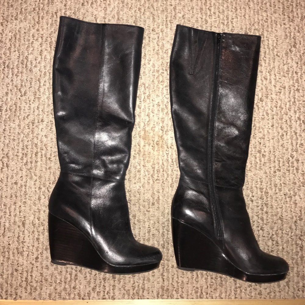 Aldo high black wedge boots