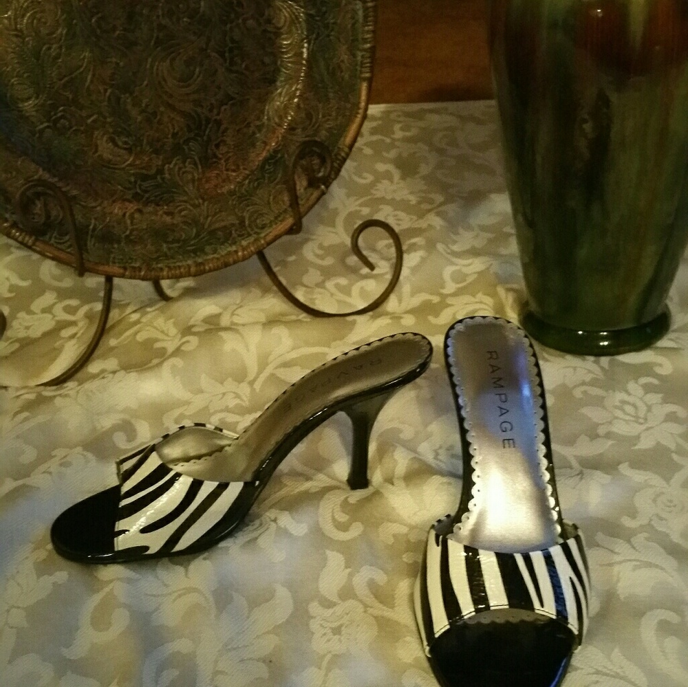Zebra print slip-on heels