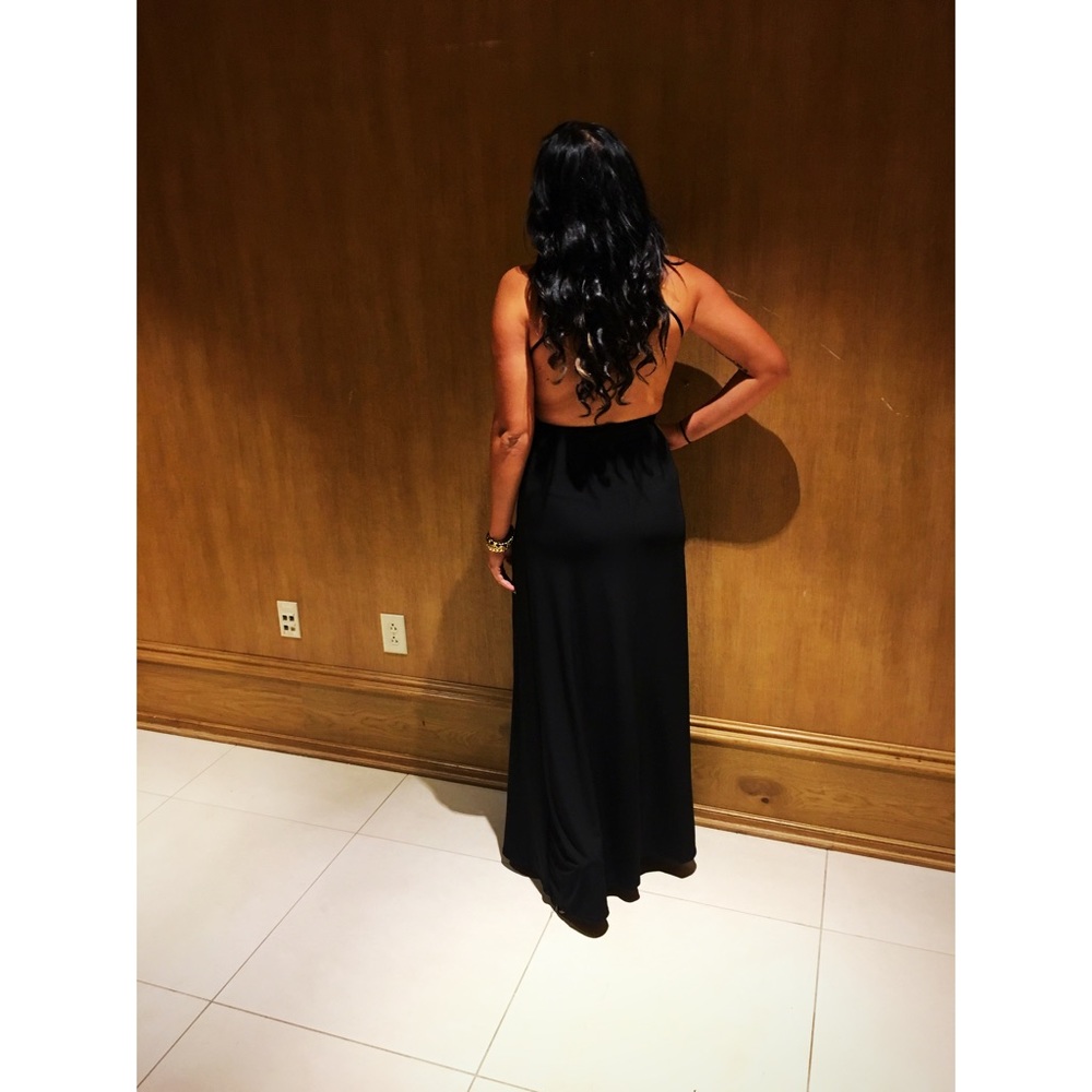 Black Open Back Formal Dress With Slit