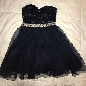 Navy blue and silver short dress.