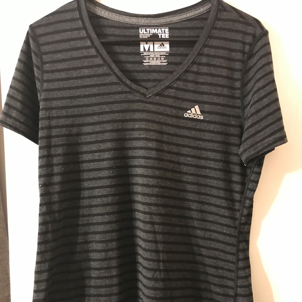 Black/gray striped adidas v neck T