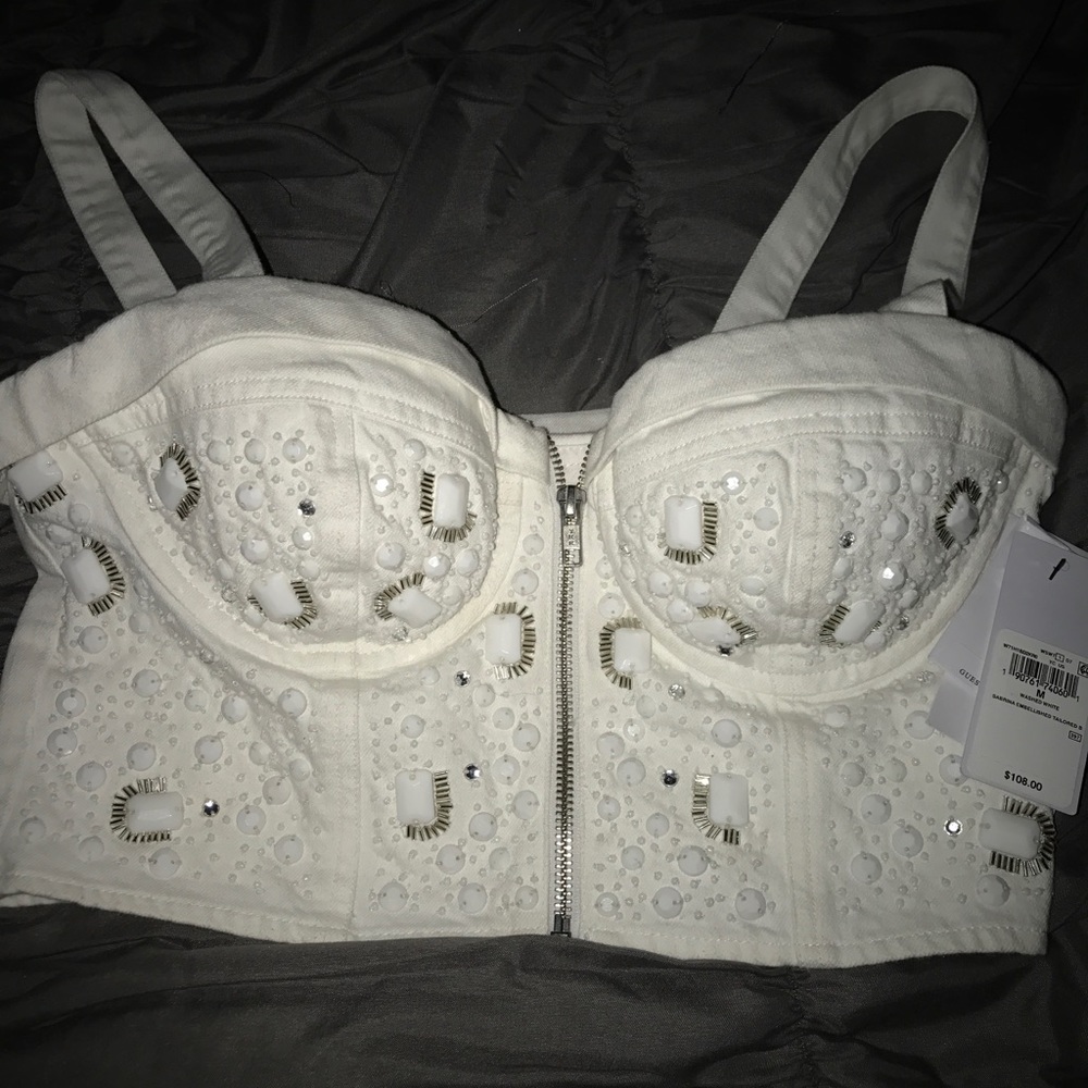 White denim crop top