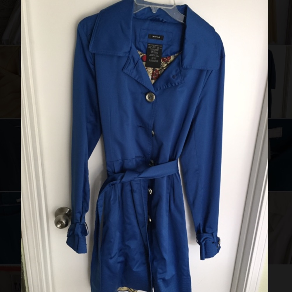 Royal blue satin trench coat