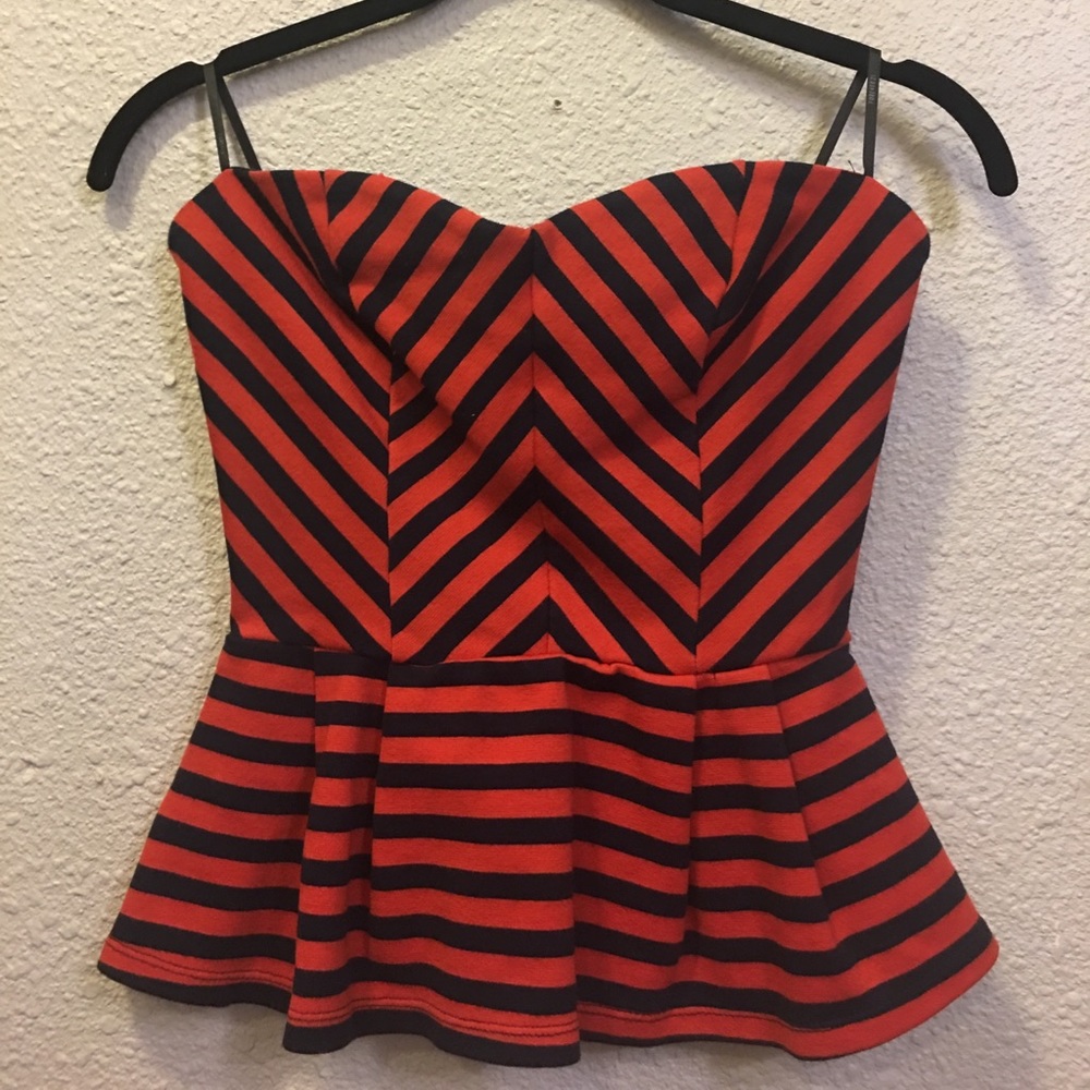 Strapless striped peplum top