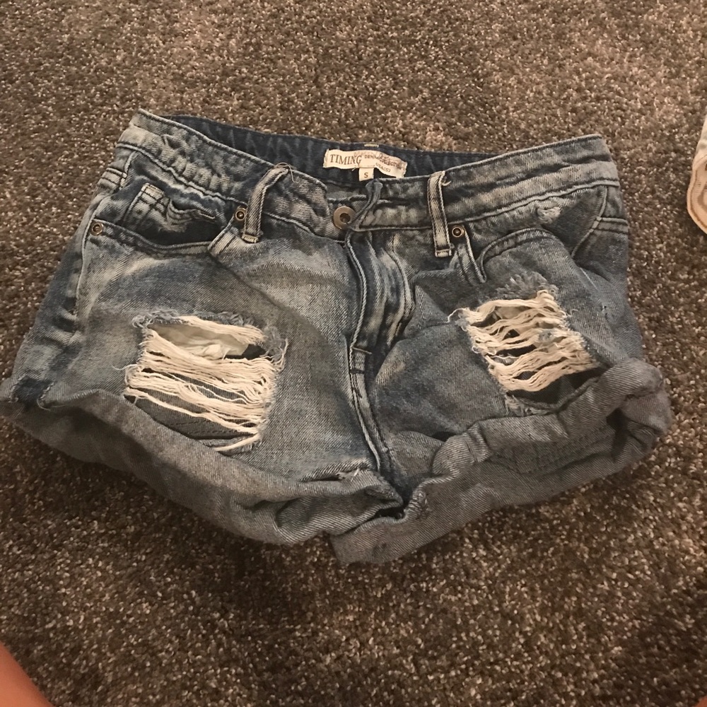 rolled denim ripped jean shorts