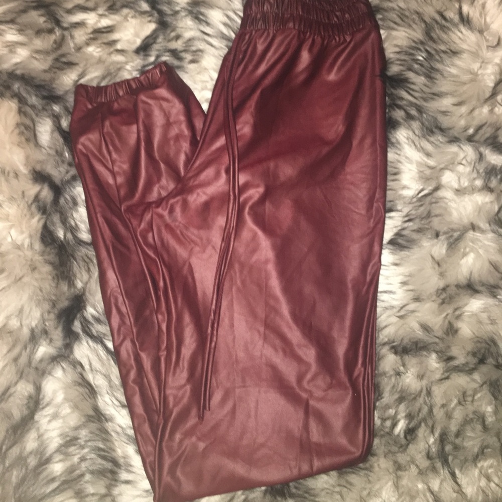 Maroon Faux Leather Joggers