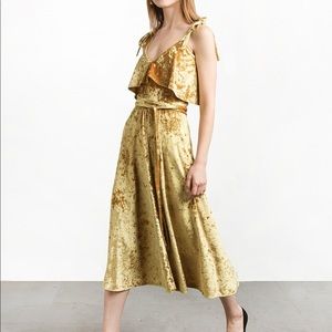 PIXIEMARKET Marigold Velvet Tie Midi Dress