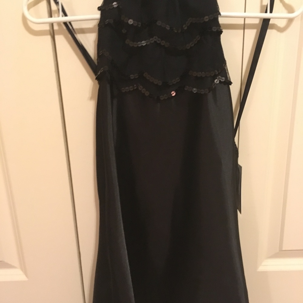 Black silky sequin high neck sleeveless