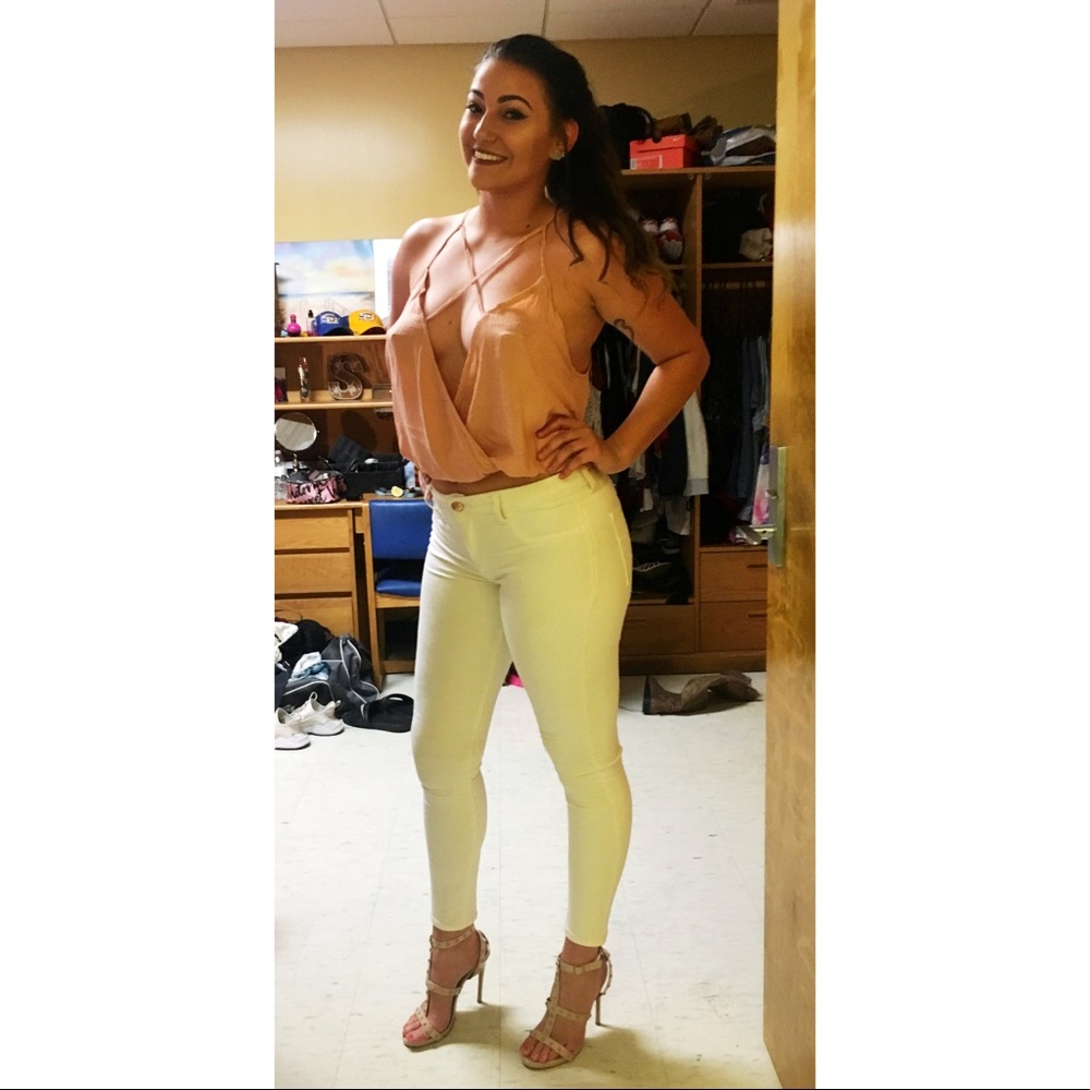 Pink Low Cut Criss Cross Front Top