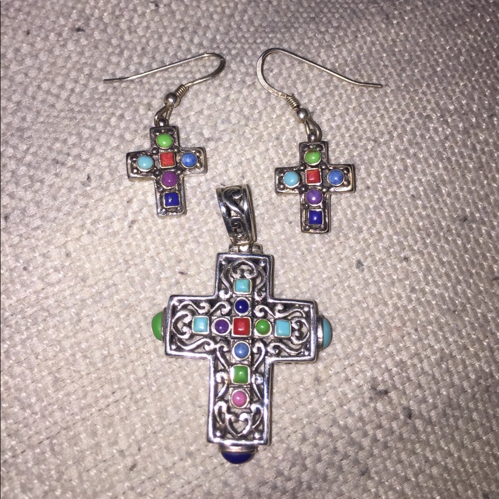 Sterling Silver cross pendant & earrings