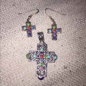 Sterling Silver cross pendant & earrings