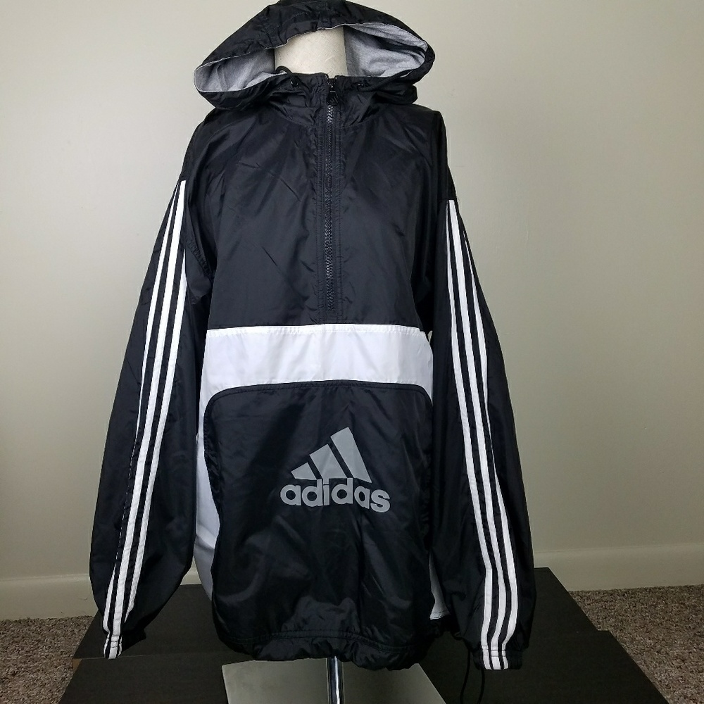 Adidas men's retro front pocket hooded windbreaker