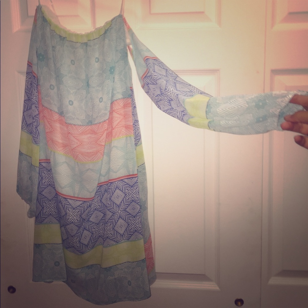 DO + BE off the shoulder pastel tunic dress.