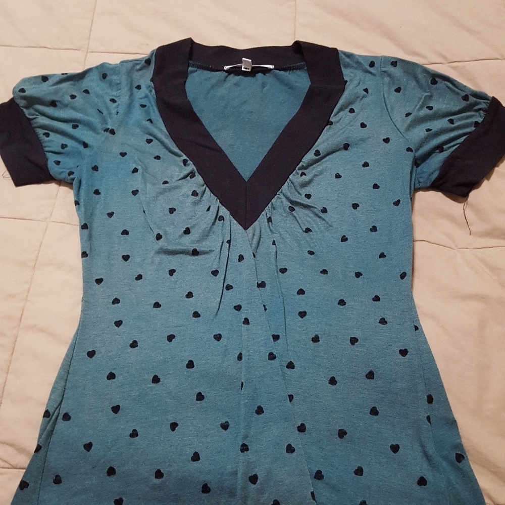 Charlotte Russe Teal and black hearts Top