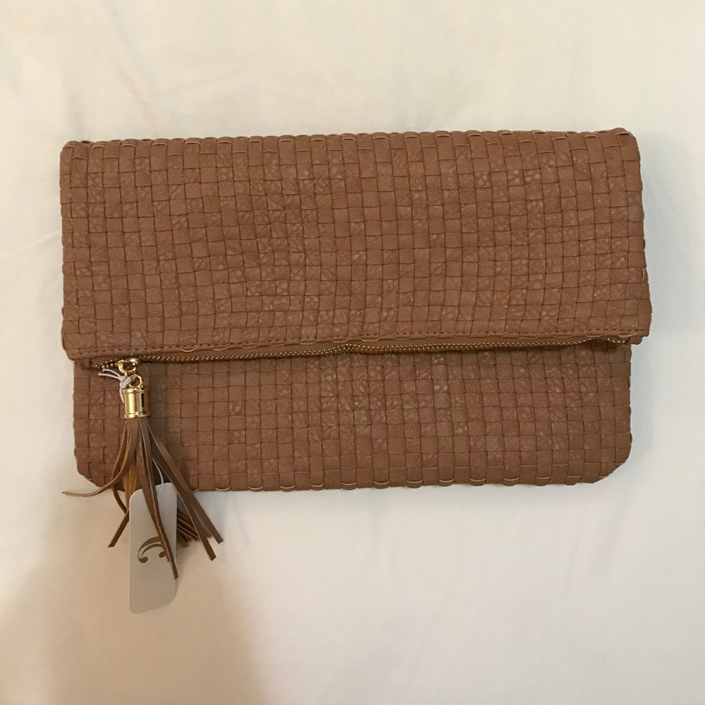 NWT Brown woven clutch bag