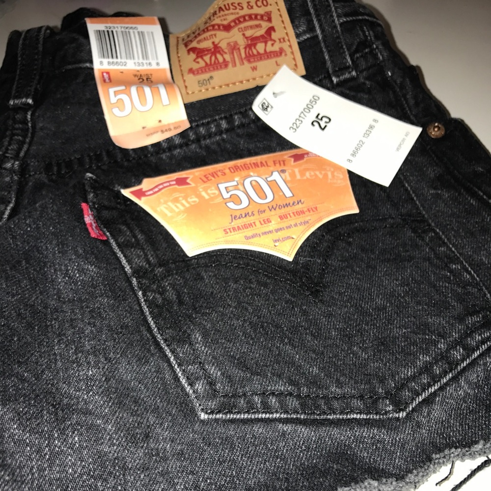 Levi's 501 jean shorts in a black wash