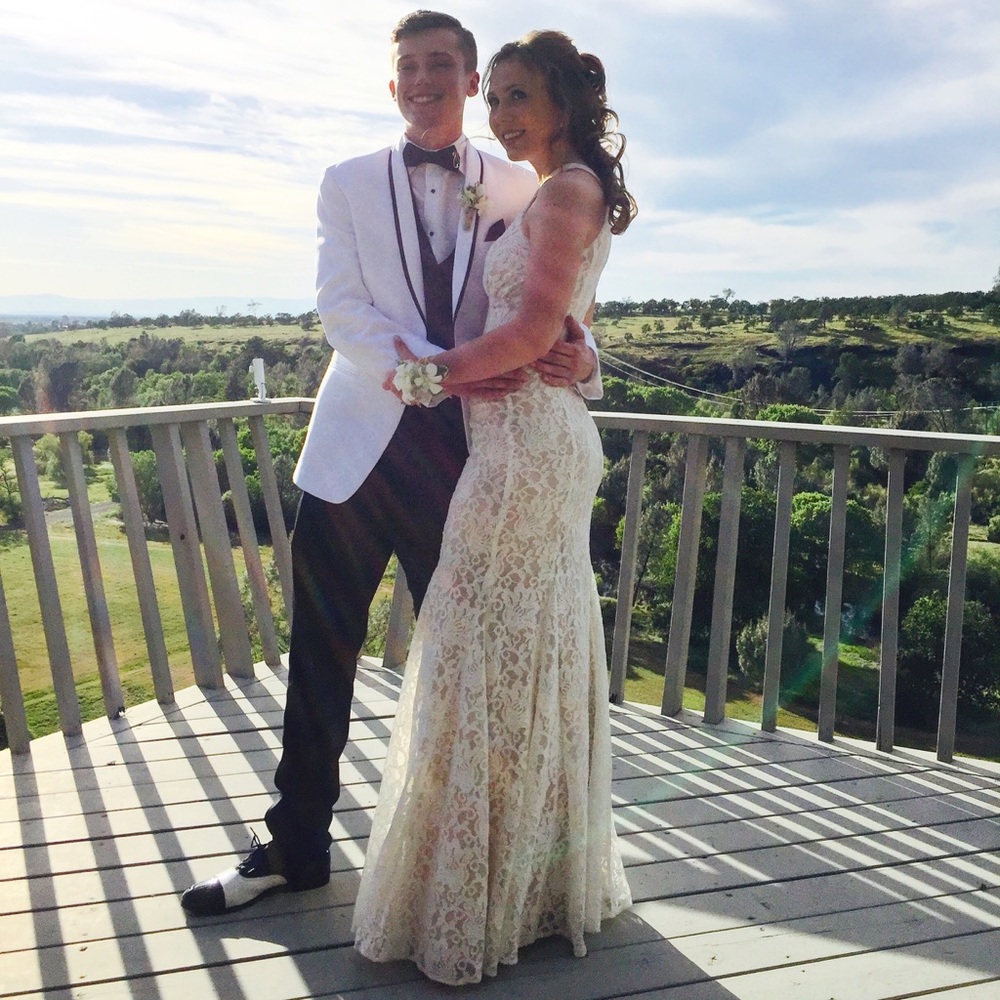 White sparkly mermaid halter top prom dress