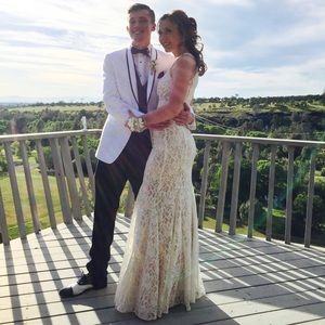 White sparkly mermaid halter top prom dress