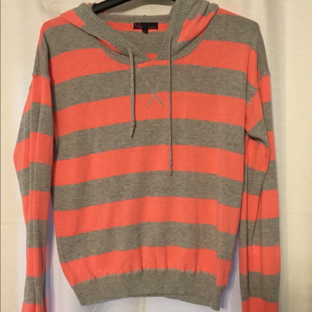 Grey and orange striped sweatshirt