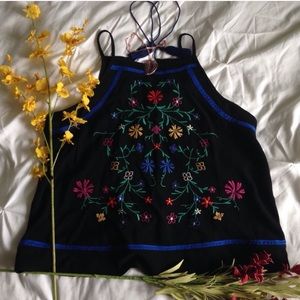 Xhiliration Embroidered floral Tank Top