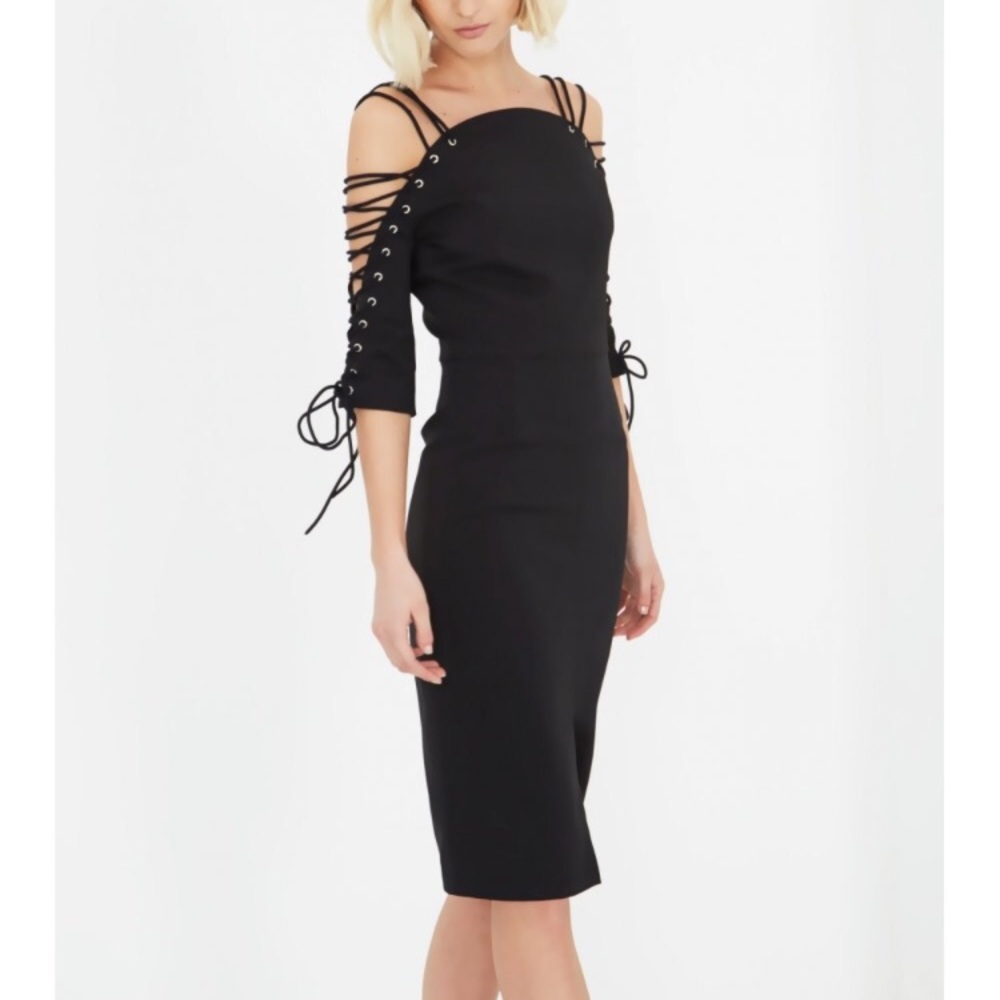 Pencil dress with lace up detail