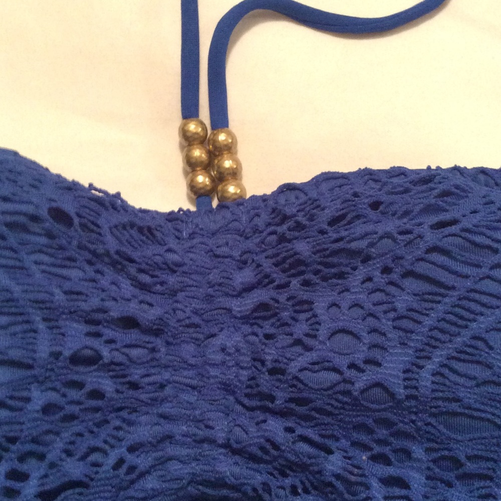 NWT-Ralph Lauren Bikini Blue Lace Tankini Top - Picture 2 of 8