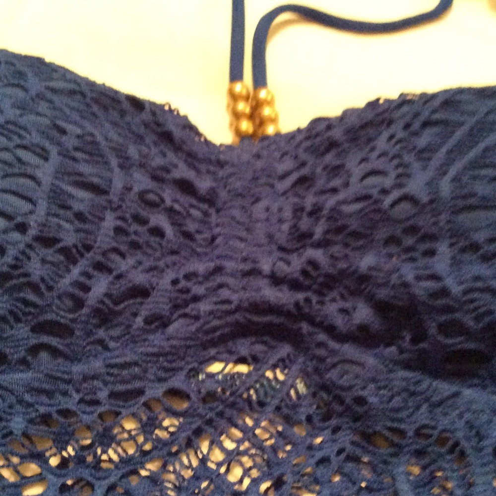 NWT-Ralph Lauren Bikini Blue Lace Tankini Top - Picture 3 of 8