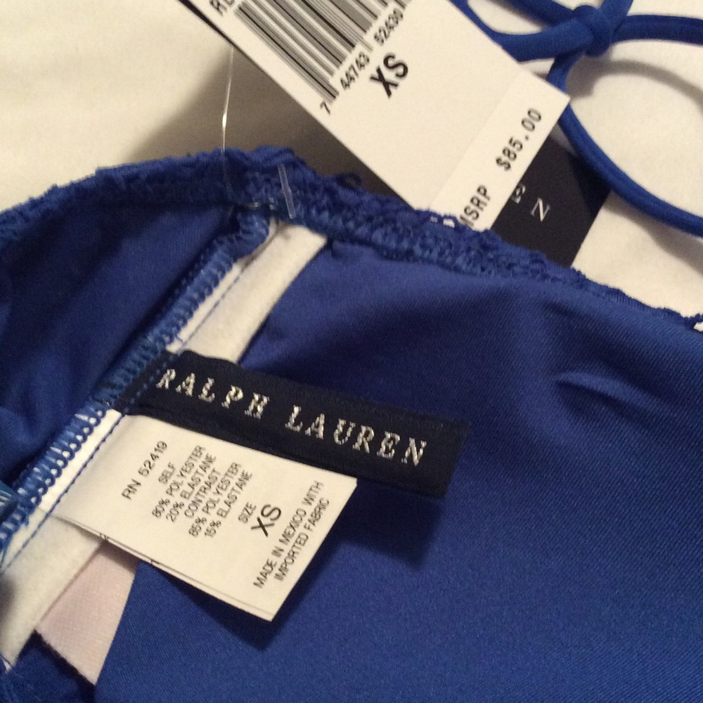 NWT-Ralph Lauren Bikini Blue Lace Tankini Top - Picture 5 of 8