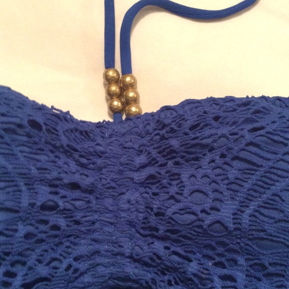 NWT-Ralph Lauren Bikini Blue Lace Tankini Top - Picture 2 of 8