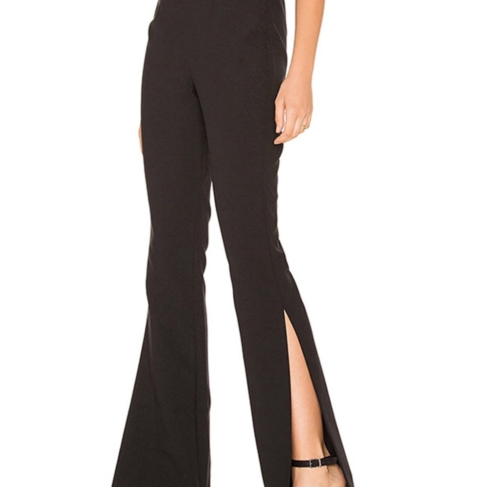 Black High Waist Side Slit Flare Pants NWOT