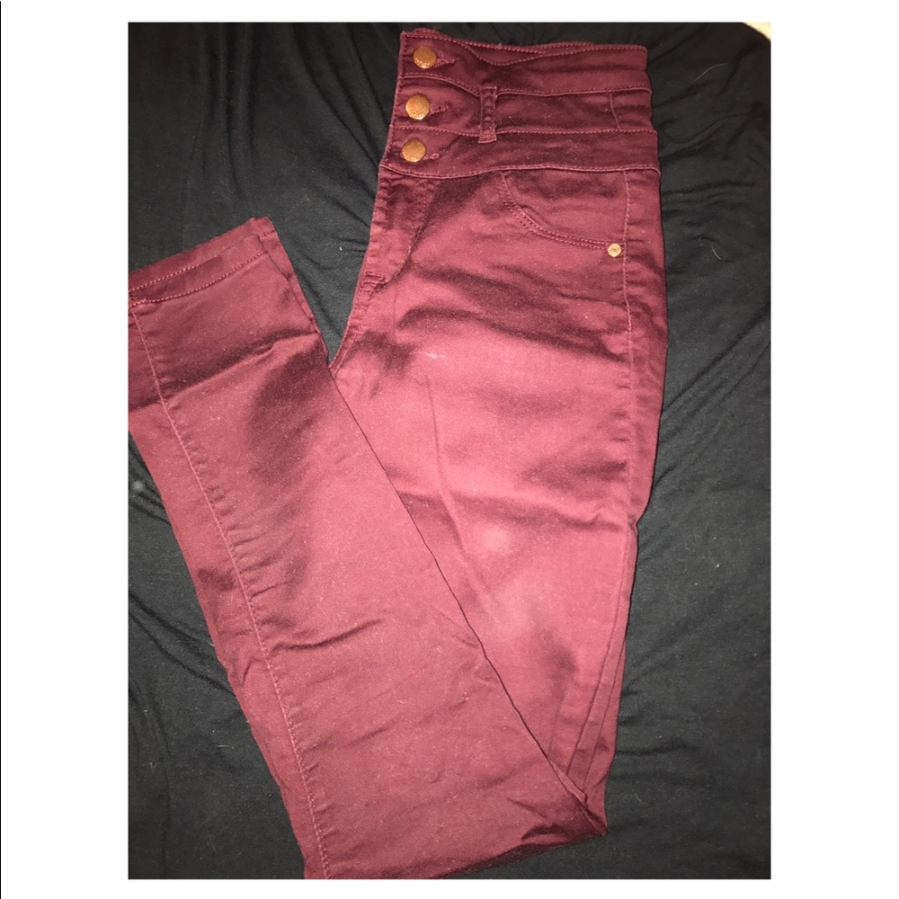 High rise button fly skinny