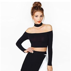 NWT Long Sleeve Crop Off Shoulder Choker Blouse
