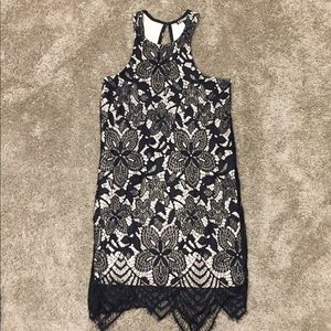 Cream slip with black lace overlay dress!