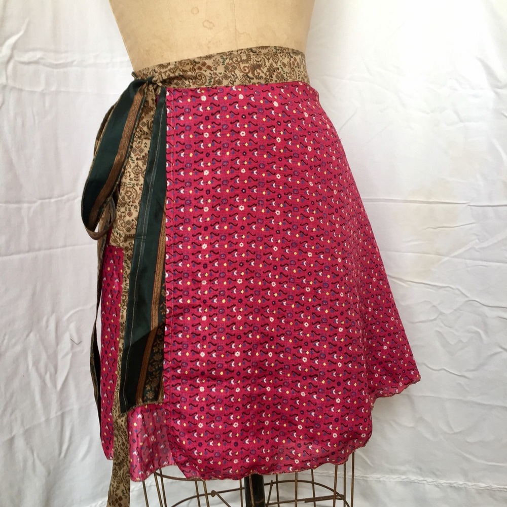 Silk sari reversible wrap skirt