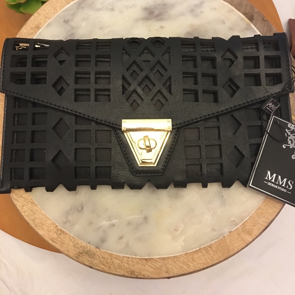 Black cut out clutch vegan Leather nwt