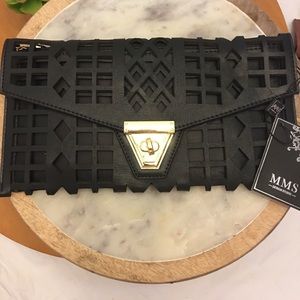Black cut out clutch vegan Leather nwt
